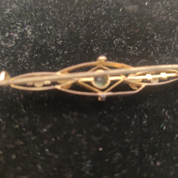 Vintage 9k Gold Open Bar Gem Brooch - Picture 3 of 8